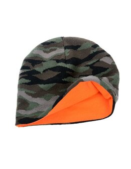 Camouflage/oranje Beanie (muts) tweezijdig te dragen